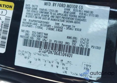 2016 Ford Fusion Se из США, поврежденный, VIN 3FA6P0H70GR104401